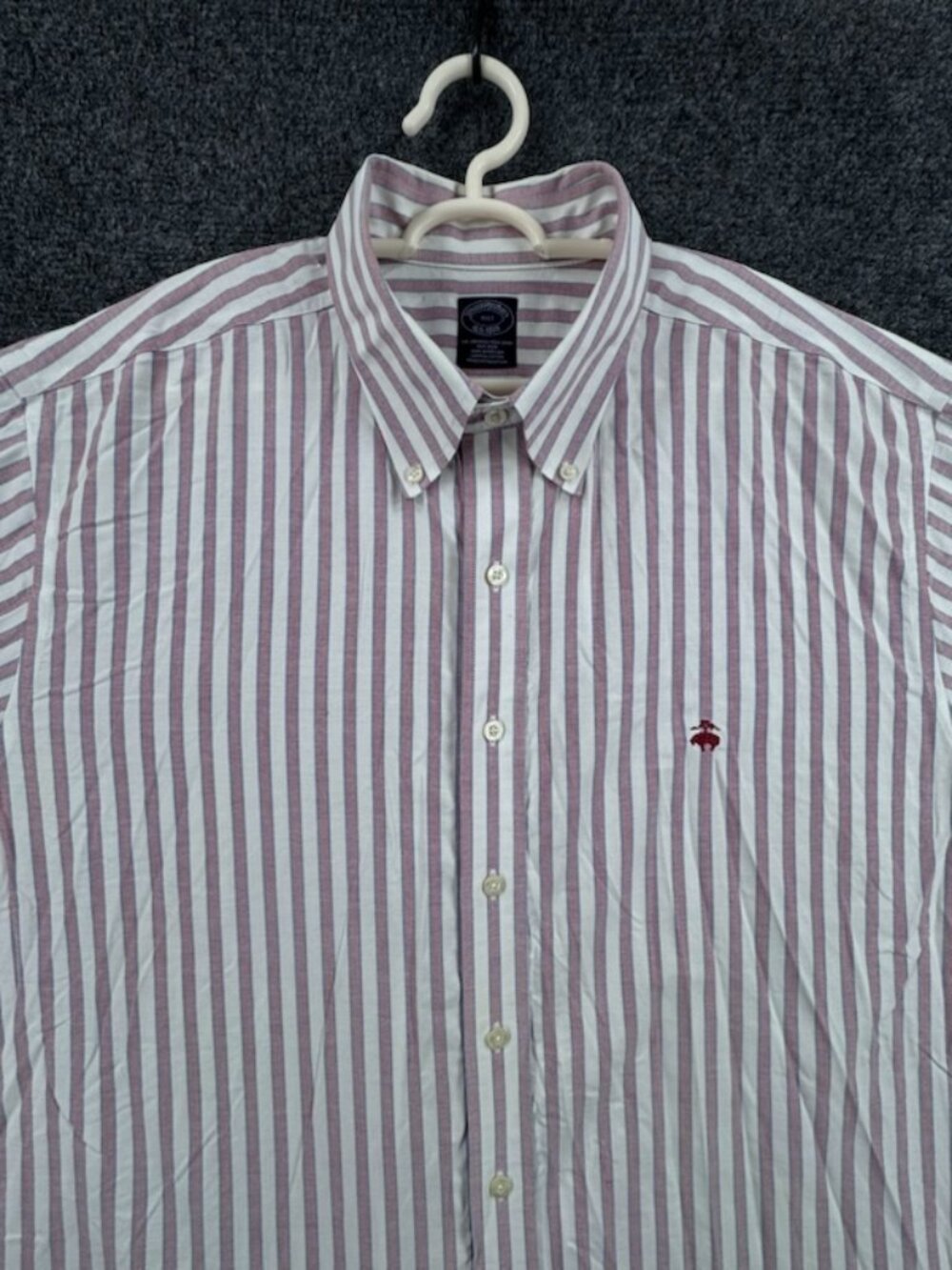 Brooks Brothers Oxford Striped Non-Iron Logo Supima White Pink Button-Down XLT